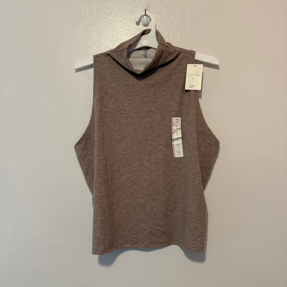 A New Day Womens XXL Mock Neck Sleeveless Tank Top Oatmeal Heather Brown NWT